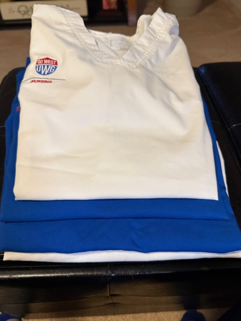 White& Blue Nursing Scrub Tops with UWG Embroidery